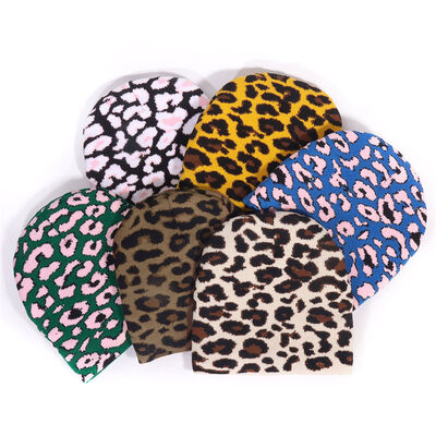 Logo tùy chỉnh Chất lượng cao Đàn ông Phụ nữ Mũ mùa đông Acrylic Mũ Leopard in Mô hình đan