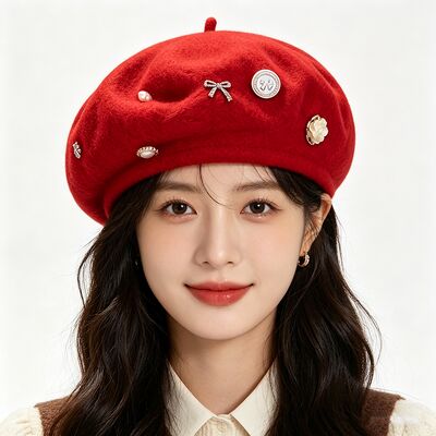 Red Wool Blend Beret với độ bền cao cho tất cả các mùa và kích thước tùy chỉnh