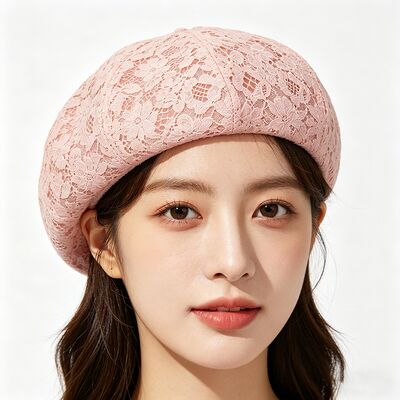 Vintage Pink Lace Beret Hoa hoa Mô hình Beret Hít thở Cap với và trang nhã hàng ngày & bữa tiệc đầu trang