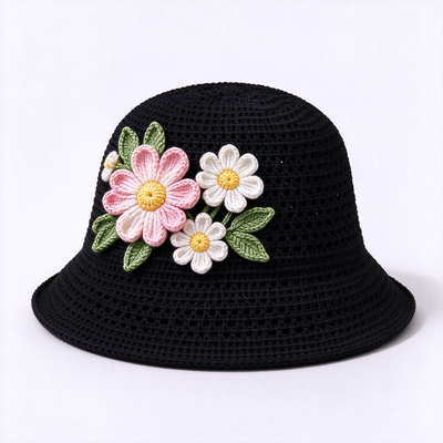 Mũ tai bèo móc hoa 3D, kinh nghiệm 20 năm, làm từ sợi cotton, phù hợp đi du lịch, đi biển, hàng ngày, thời trang đường phố