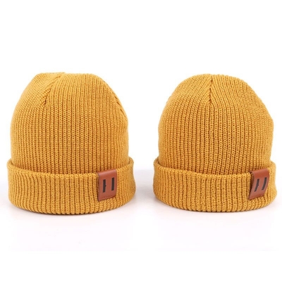 Da Patch Mũ len đan Thiết kế tùy chỉnh Mũ ấm Mũ Mũ màu vàng Mũ len