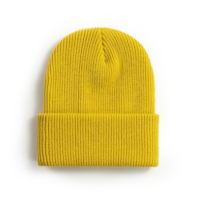 Mũ len màu vàng dệt kim huỳnh quang Beanie mũ lưỡi trai có còng hình hộp sọ