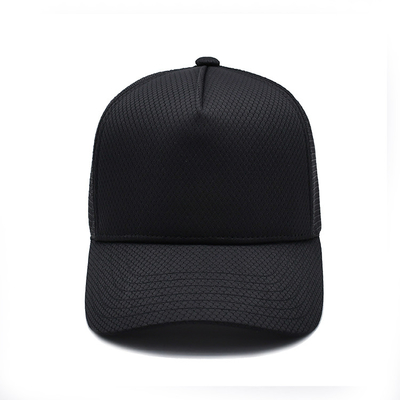 Vành ngắn Polyester 5 Panel Trucker Cap Màu đen 7 lỗ Chụp nhựa
