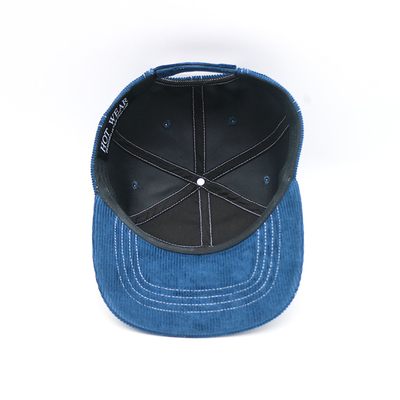 Nón Snapback có vành phẳng 7 bảng điều khiển 100% Corduroy Denim Magic Tape Caps