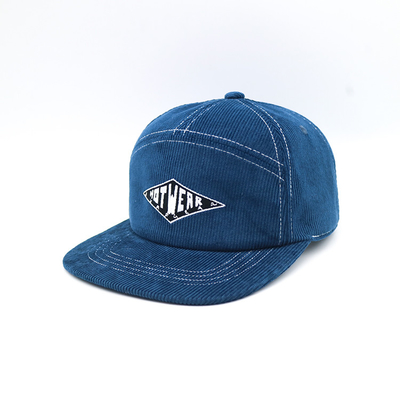 Nón Snapback có vành phẳng 7 bảng điều khiển 100% Corduroy Denim Magic Tape Caps