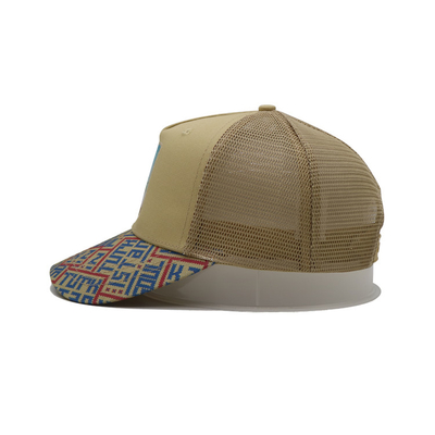 Bốp in 5 Panel Trucker Cap Light Yellow Polyester And Mesh
