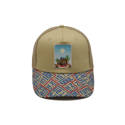 Bốp in 5 Panel Trucker Cap Light Yellow Polyester And Mesh