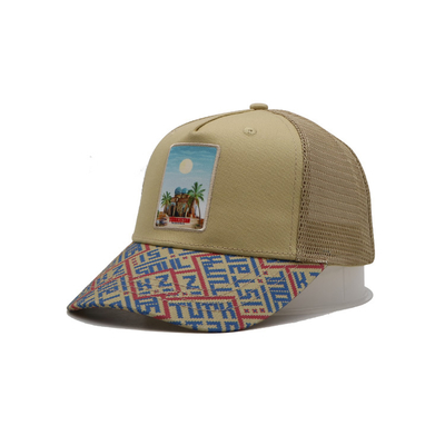 Bốp in 5 Panel Trucker Cap Light Yellow Polyester And Mesh