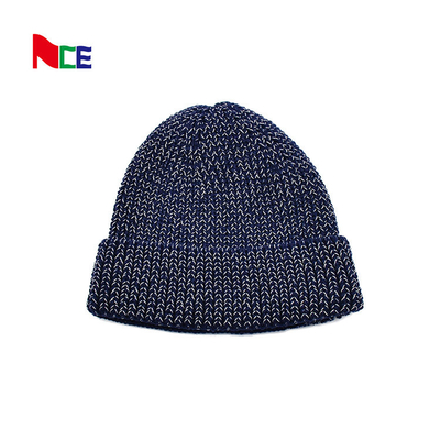 60 cm Mùa đông Mũ Beanie Người Đàn ông Sợi phản quang Dệt kim Hộp sọ Mềm mại Ấm áp Gấp lên Cuff Hàng ngày Mũ Beanie Hàng ngày