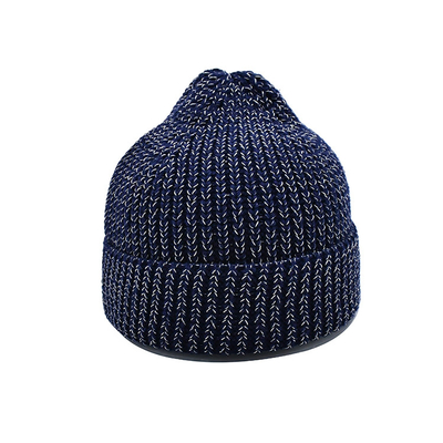 60 cm Mùa đông Mũ Beanie Người Đàn ông Sợi phản quang Dệt kim Hộp sọ Mềm mại Ấm áp Gấp lên Cuff Hàng ngày Mũ Beanie Hàng ngày