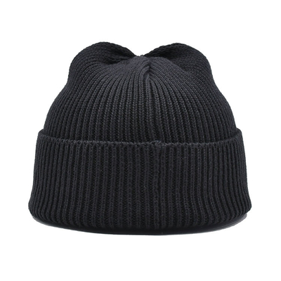 Unisex 54cm Mũ thêu mùa đông Trống Nhãn tùy chỉnh còng Mũ len dệt kim trơn