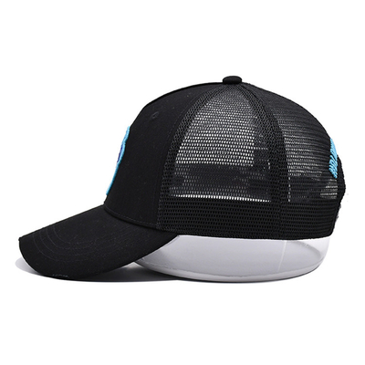 3D thêu bông đau đớn Twill Trucker Mũ đen lưới Trucker Cap Pre cong Visor