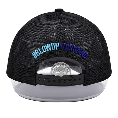 3D thêu bông đau đớn Twill Trucker Mũ đen lưới Trucker Cap Pre cong Visor