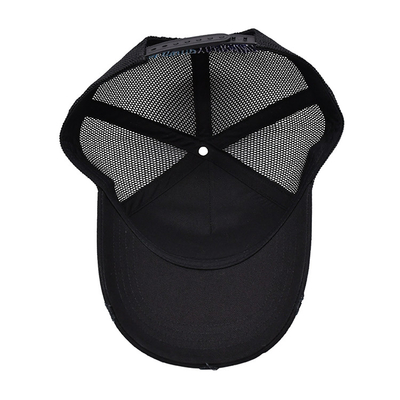 3D thêu bông đau đớn Twill Trucker Mũ đen lưới Trucker Cap Pre cong Visor