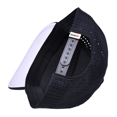 Đen 6 Panel Trucker Snapback Mũ cấu trúc Xây dựng Custom cao su Patch Logo Lưng 4 Panel lỗ laser