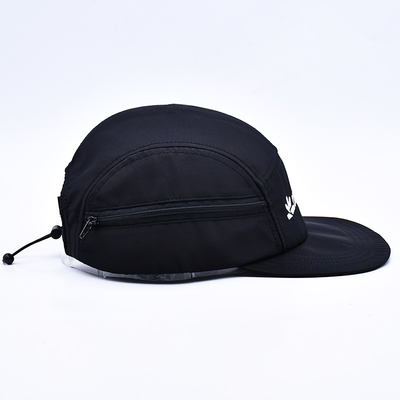 Chất lượng cao không có cấu trúc 5 bảng Camper Hat Custom Black Printing Nylon Running Cap With Decorative Pockets