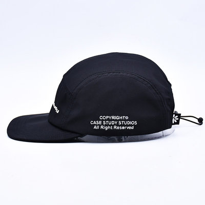 Chất lượng cao không có cấu trúc 5 bảng Camper Hat Custom Black Printing Nylon Running Cap With Decorative Pockets