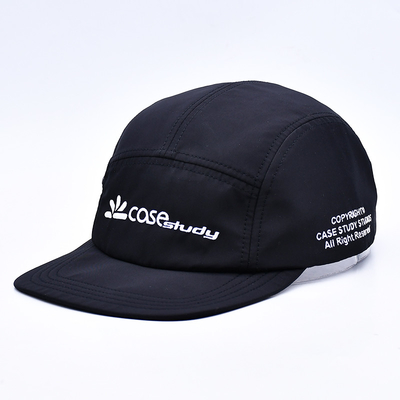 Chất lượng cao không có cấu trúc 5 bảng Camper Hat Custom Black Printing Nylon Running Cap With Decorative Pockets