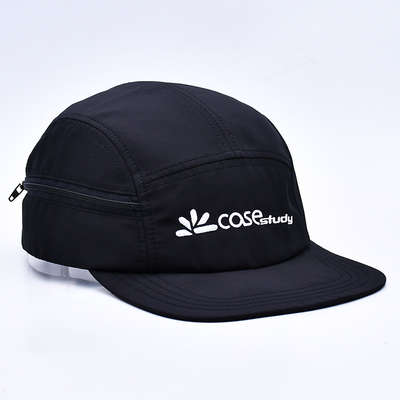 Chất lượng cao không có cấu trúc 5 bảng Camper Hat Custom Black Printing Nylon Running Cap With Decorative Pockets