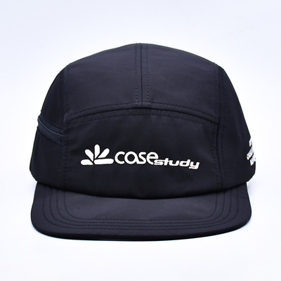 Chất lượng cao không có cấu trúc 5 bảng Camper Hat Custom Black Printing Nylon Running Cap With Decorative Pockets