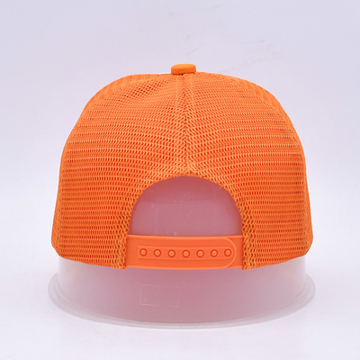 Unisex 5 Panel Trucker Cap Custom 3d thêu cong cạnh satin lót màu cam lưới mũ sau