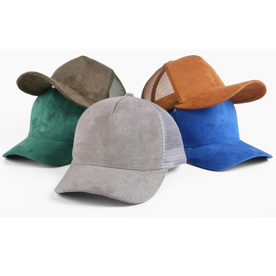 Hít thở Plain Suede Mesh Back Baseball Caps Women Trendy 5 Panel Trucker Hat