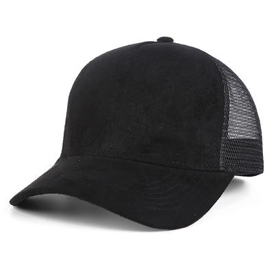 Hít thở Plain Suede Mesh Back Baseball Caps Women Trendy 5 Panel Trucker Hat