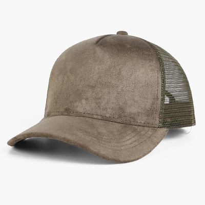 Hít thở Plain Suede Mesh Back Baseball Caps Women Trendy 5 Panel Trucker Hat