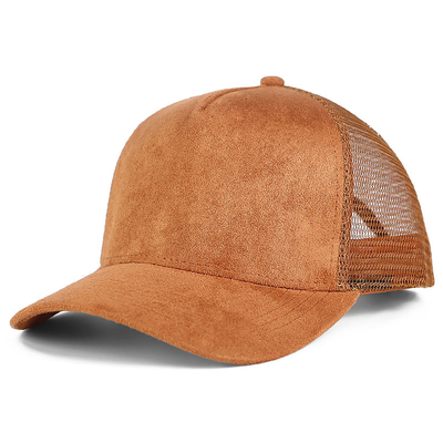 Hít thở Plain Suede Mesh Back Baseball Caps Women Trendy 5 Panel Trucker Hat