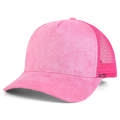 Hít thở Plain Suede Mesh Back Baseball Caps Women Trendy 5 Panel Trucker Hat