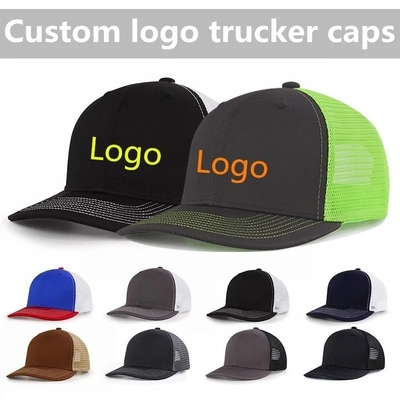 Custom Pre Curved Mesh Hat Cotton Trucker Cap với Snapback nhựa