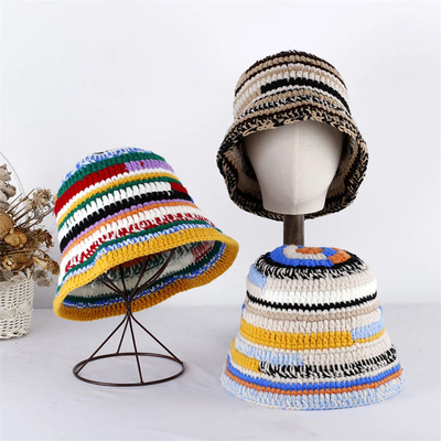 Mũ crochet tùy chỉnh Mùa thu mùa đông màu thủ công Dải đan đa năng Mũ thùng crochet Mũ đậm Đàn bà Mũ cá