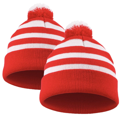 Halloween Beanie mũ sọc màu đỏ và trắng đan Pom Pom Cuff Cap cho phụ nữ nam giới đồ phụ kiện tiệc Giáng sinh