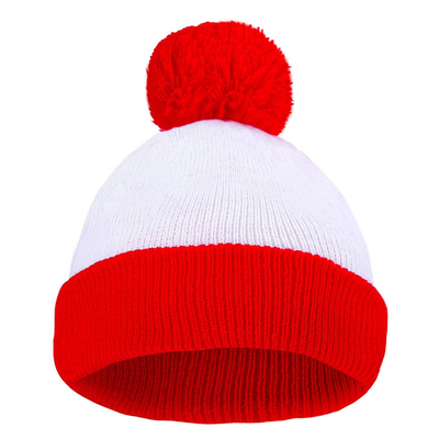 Halloween Beanie mũ sọc màu đỏ và trắng đan Pom Pom Cuff Cap cho phụ nữ nam giới đồ phụ kiện tiệc Giáng sinh