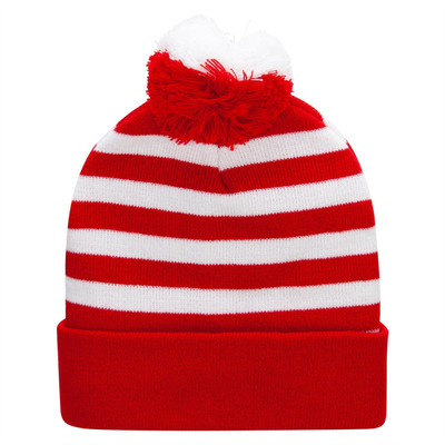 Halloween Beanie mũ sọc màu đỏ và trắng đan Pom Pom Cuff Cap cho phụ nữ nam giới đồ phụ kiện tiệc Giáng sinh
