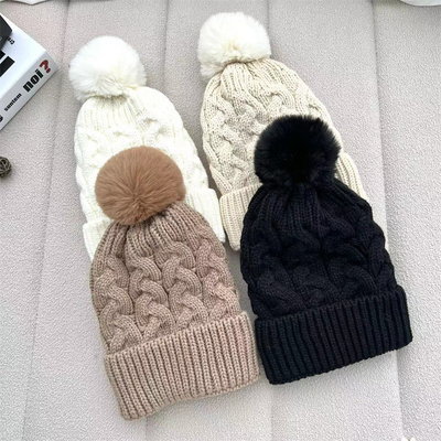 Tùy chỉnh trên tất cả các in mũ cá mùa đông ấm áp cá Beanie Rib đan bông Pom Pom mũ