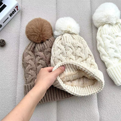 Tùy chỉnh trên tất cả các in mũ cá mùa đông ấm áp cá Beanie Rib đan bông Pom Pom mũ