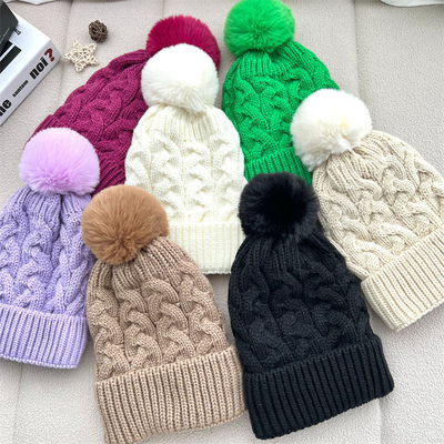 Tùy chỉnh trên tất cả các in mũ cá mùa đông ấm áp cá Beanie Rib đan bông Pom Pom mũ