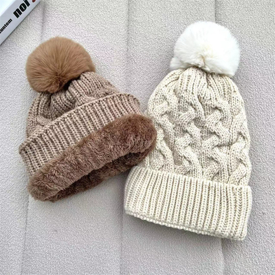 Tùy chỉnh trên tất cả các in mũ cá mùa đông ấm áp cá Beanie Rib đan bông Pom Pom mũ