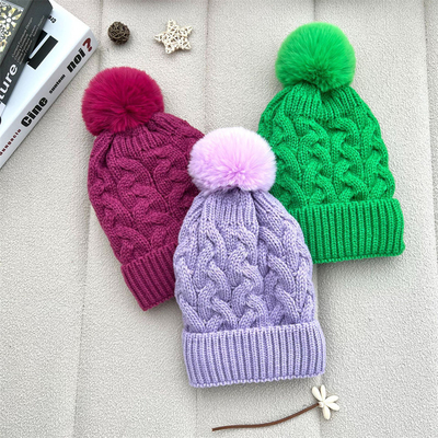 Tùy chỉnh trên tất cả các in mũ cá mùa đông ấm áp cá Beanie Rib đan bông Pom Pom mũ