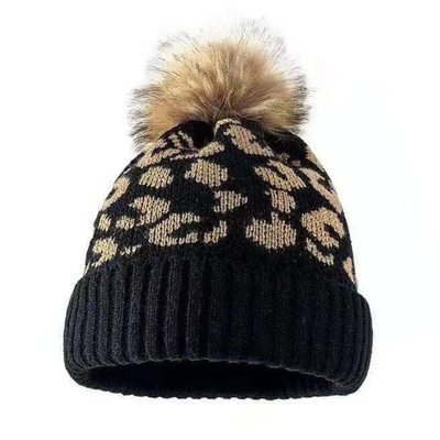 Phong cách cao Pom Pom Mùa đông Leopard in Beanie bán buôn mềm ấm đan mũ Beanie