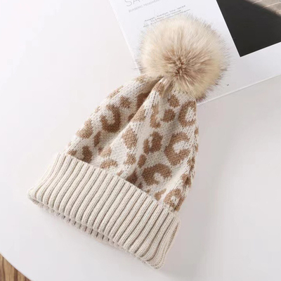 Phong cách cao Pom Pom Mùa đông Leopard in Beanie bán buôn mềm ấm đan mũ Beanie