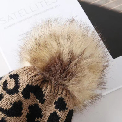 Phong cách cao Pom Pom Mùa đông Leopard in Beanie bán buôn mềm ấm đan mũ Beanie
