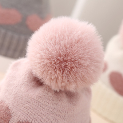 2024 Mùa thu Mùa đông Mẫu Trẻ Em Trâu Mũ Phụ nữ Acrylic Bilayer ấm áp Trẻ sơ sinh Beanie Trái tim dễ thương Mũ trẻ sơ sinh
