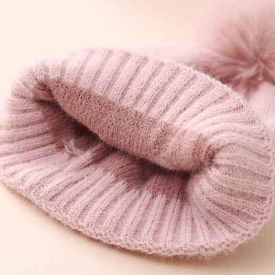 2024 Mùa thu Mùa đông Mẫu Trẻ Em Trâu Mũ Phụ nữ Acrylic Bilayer ấm áp Trẻ sơ sinh Beanie Trái tim dễ thương Mũ trẻ sơ sinh