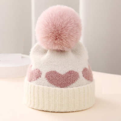 2024 Mùa thu Mùa đông Mẫu Trẻ Em Trâu Mũ Phụ nữ Acrylic Bilayer ấm áp Trẻ sơ sinh Beanie Trái tim dễ thương Mũ trẻ sơ sinh