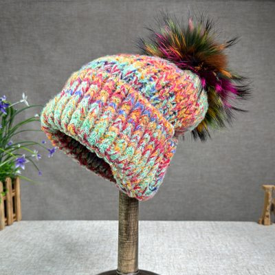 2024 Mũ mới Phụ nữ Mũ đan Cashmere Mùa thu / Mùa đông Lông cáo Mũ Pompom Mũ cong cạnh màu bảo vệ Mũ tai