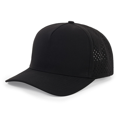 Nhập khẩu 5 Panel Blue Baseball Cap Custom Laser Cut Hole Gorras Golf Mũ thể thao polyester chống nước