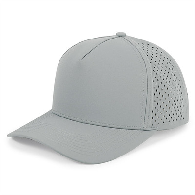 Nhập khẩu 5 Panel Blue Baseball Cap Custom Laser Cut Hole Gorras Golf Mũ thể thao polyester chống nước