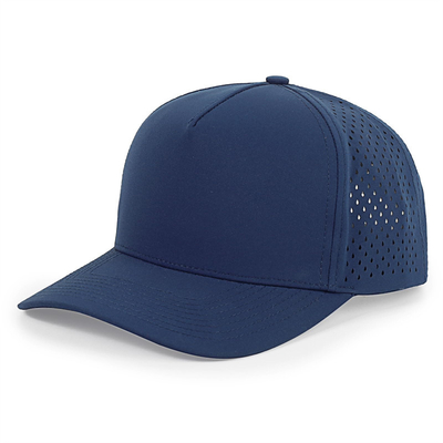 Nhập khẩu 5 Panel Blue Baseball Cap Custom Laser Cut Hole Gorras Golf Mũ thể thao polyester chống nước